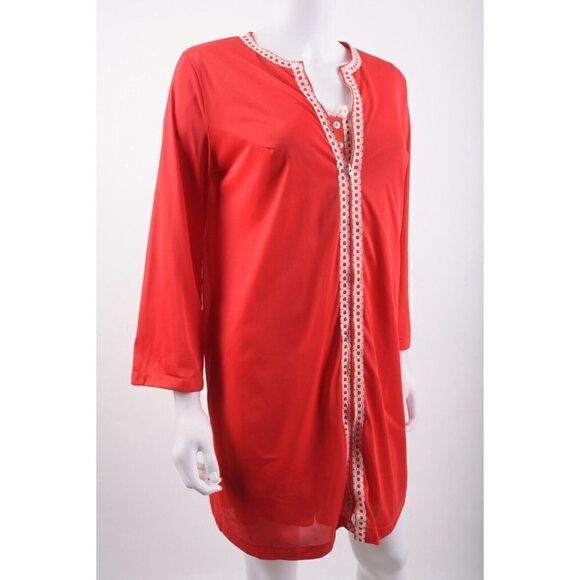 Vintage Womens Peignoir Babydoll Nightgown Pajama set + Robe Red Lace Trim Short - Picture 2 of 12